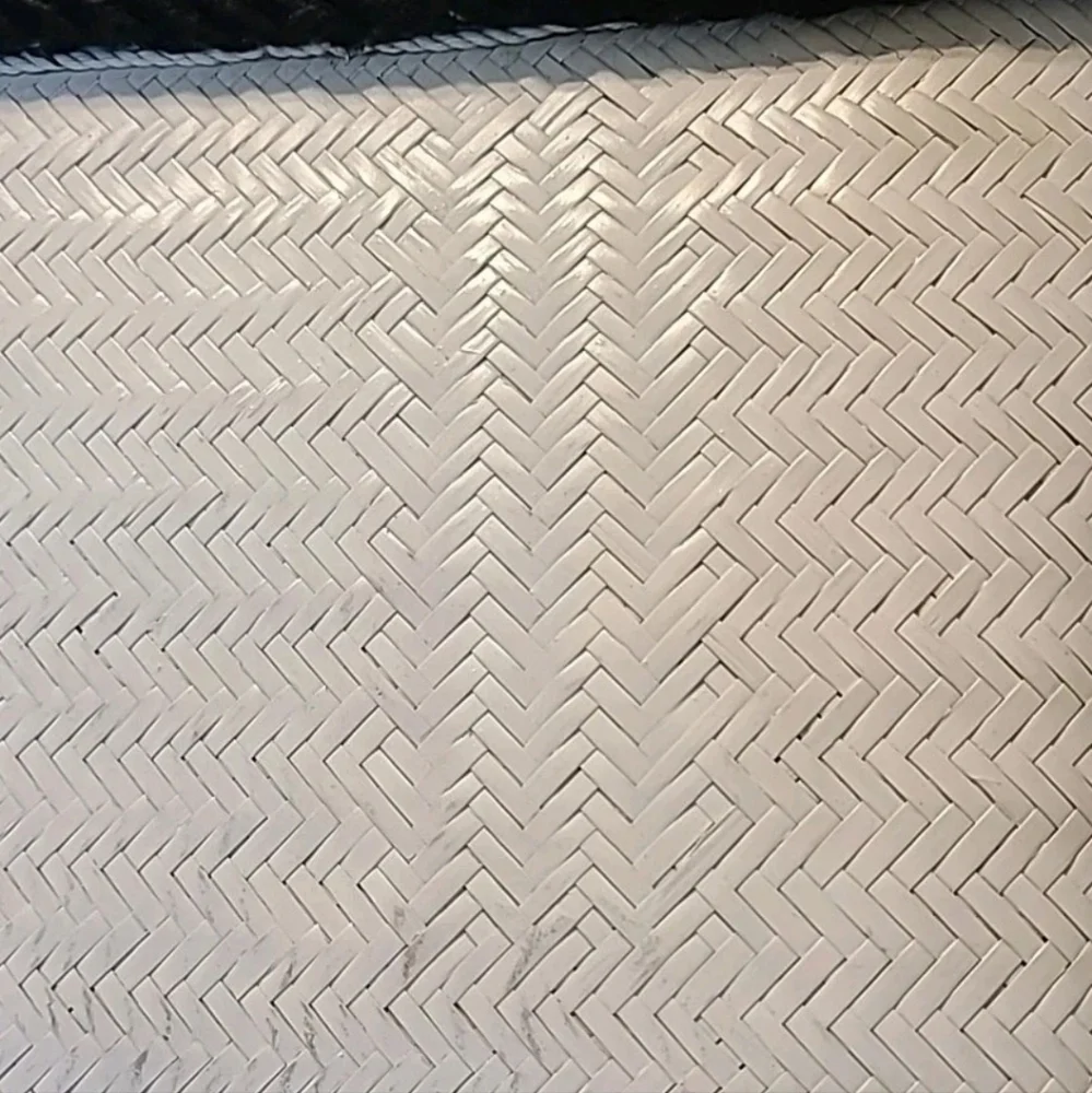 White Straw Clutch Bag Artisanal Chevron Black Tassel Zipper Resort Envelope Vtg